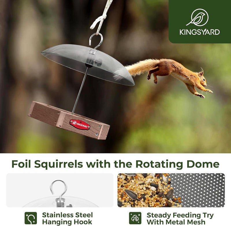 Kingsyard Large Platform Bird Feeder Outdoor Hanging, Adjustable Dome Squirrel Proof Rain Cover, Metal Mesh Tray Recycled Plastic Wild Bird Seed Feeding Station, Brown - Image 5